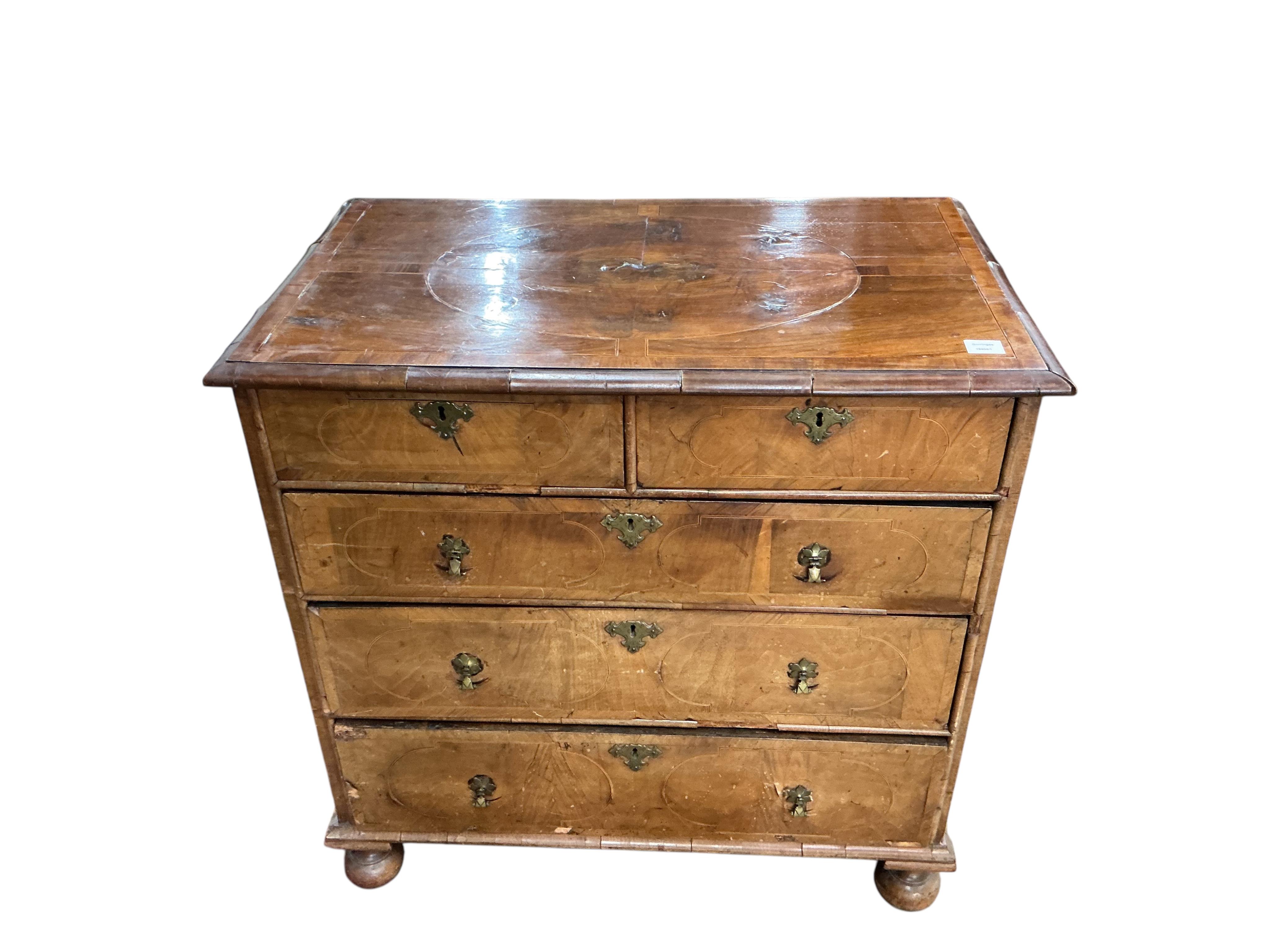 An 18th century inlaid walnut chest, width 97cm, depth 58cm, height 95cm